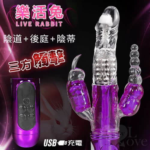 樂活兔 ‧ 4X8X36多功能旋轉+變頻震動充電按摩棒﹝陰道+後庭+陰蒂三方觸擊﹞鍍金紫 E590212 多功能旋轉按摩棒